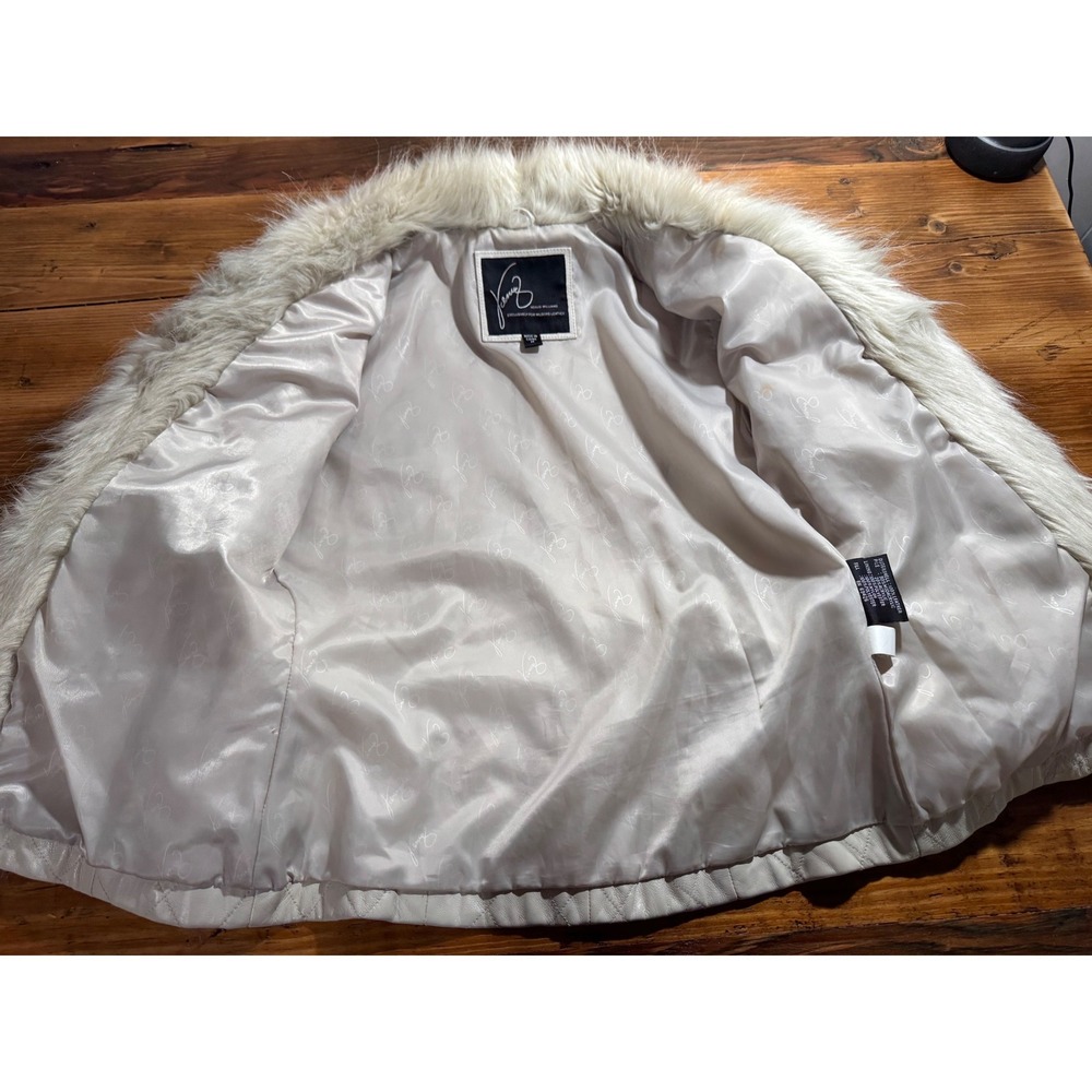Y2K Venus Williams x Wilsons Leather Ivory Quilted Faux Fur Trim Jacket Medium - Picture 11 of 12